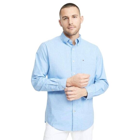NWT Tommy Hilfiger Classic Fit Blue Long Sleeve Button-Down Dress Shirt Men's XL - Picture 1 of 10